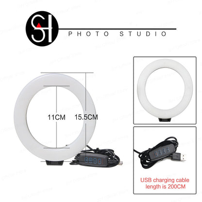 6inch Mini LED Desktop Video Ring Light Selfie Lamp With Tripod Stand USB Plug For YouTube Live Photo Photography Studio