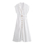 Single breasted waistband embellished with linen slim fit dress