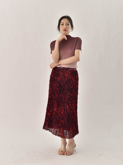Wool ball yarn tiger print double-layer elastic waist high waist uniform size accordion pleat