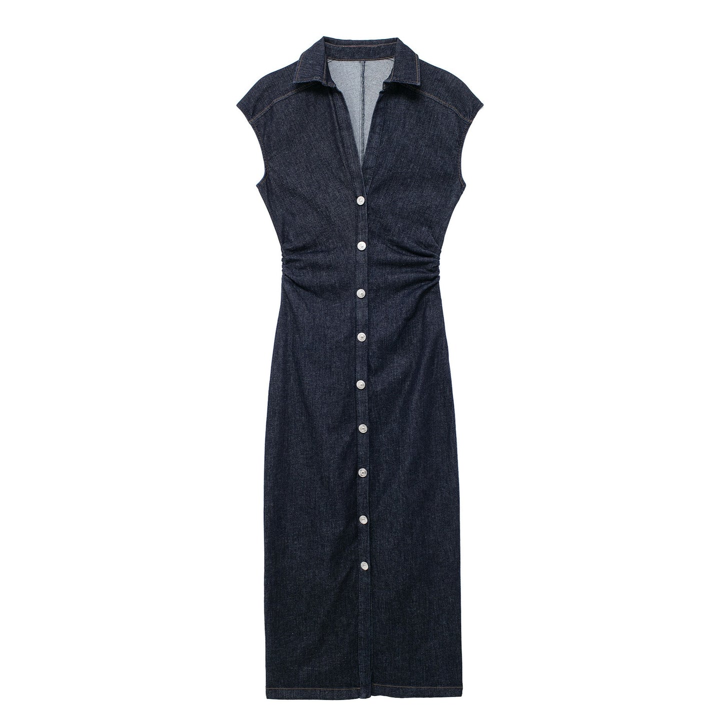 Midi slim fit shirt style single breasted dress