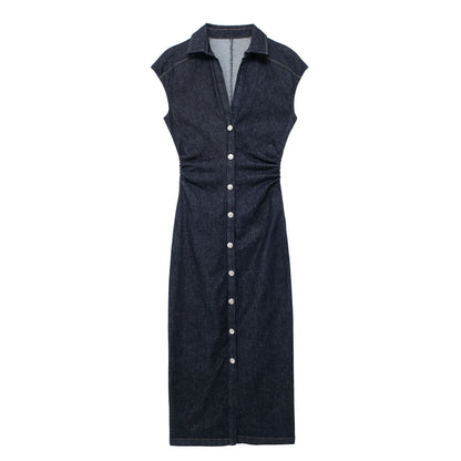 Midi slim fit shirt style single breasted dress