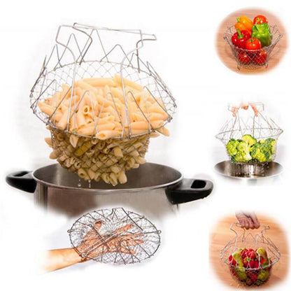 Foldable Steam Rinse Strain Fry Chef Basket Magic Mesh Basket Strainer Net Kitchen Cooking Tool Multifunction