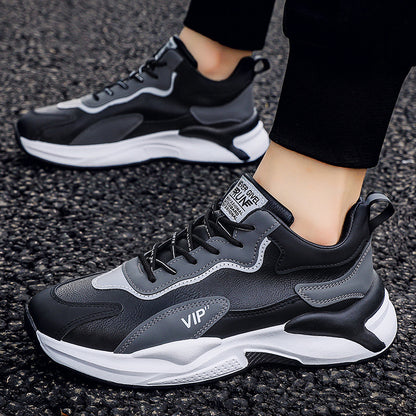 Versatile casual Korean version men's trendy white shoes, sports thick soled anti slip running dad shoes