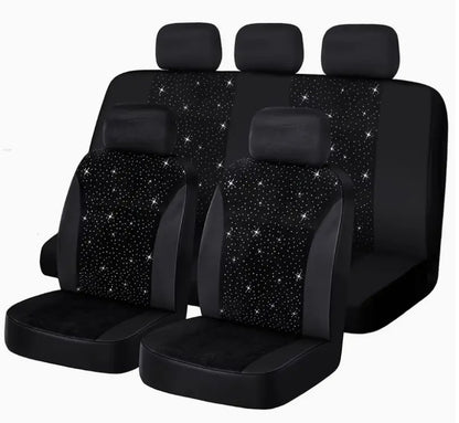 Five-seater Black Rhinestone Car Seat Cover