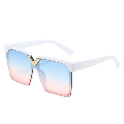 One Piece Square V shaped Sunglasses For Women New Fashon Oversized Balck Gradient Sun Glasses Female Pink Blue Shades Men Glasses