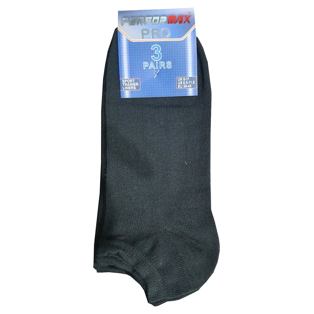3 Pairs Men’s Sport Trainer Liner Socks UK 6–11 / EU 39–45 – Performax Pro Black Low Cut Ankle Socks | Gym, Running, Walking & Everyday Socks