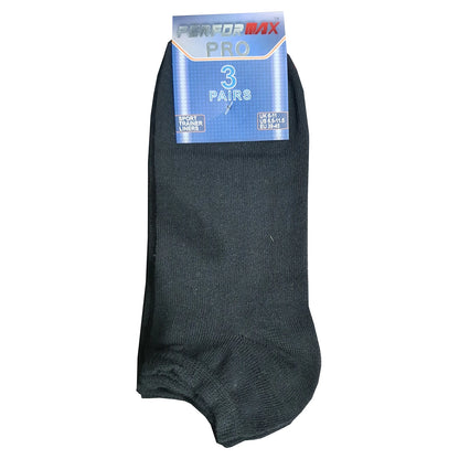 3 Pairs Men’s Sport Trainer Liner Socks UK 6–11 / EU 39–45 – Performax Pro Black Low Cut Ankle Socks | Gym, Running, Walking & Everyday Socks
