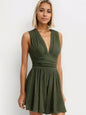 Women's knitted jumpsuit with solid color pleats and decorative grooves sleeveless jumpsuit