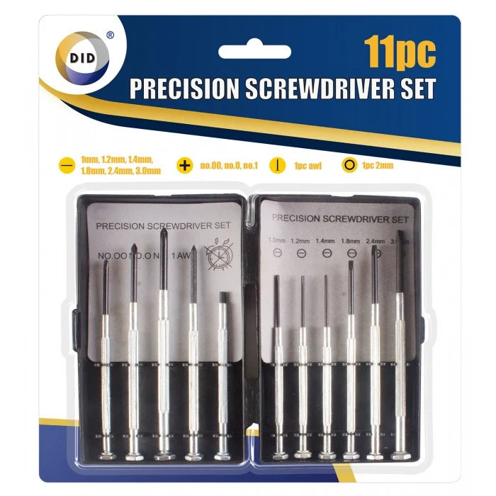 11PC Precision Screwdriver Set – Mini Flathead & Phillips Screwdrivers with Awl for Glasses, Watches, Electronics, Cameras, Laptops, Toys & DIY Repair
