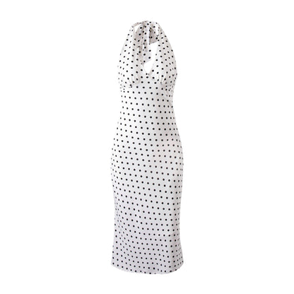 Polka print strap neck bag hip skirt dress