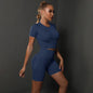 Peach buttocks solid color high elasticity yoga short sleeved shorts set fitness two-piece set
