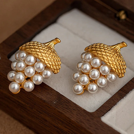 Silver Needle Grape Gold Color High Quality Simulated Pearl Earrings For Women Girl Party Gift Accessories