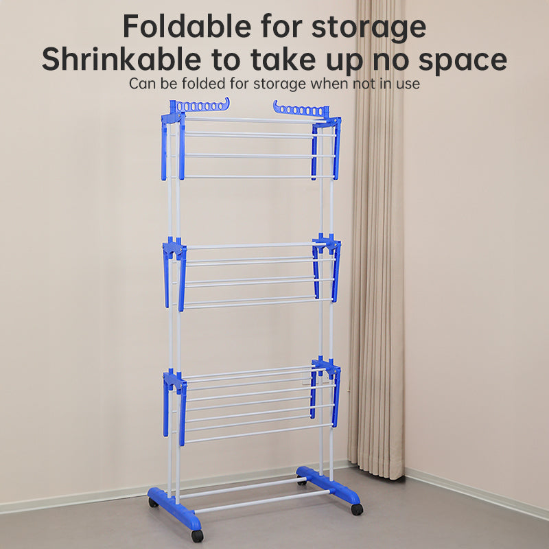 Folding Clothes Rack with Drying and Storage Functions for Bedroom, Ideal for Hanging Coats and Garments