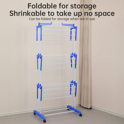 Folding Clothes Rack with Drying and Storage Functions for Bedroom, Ideal for Hanging Coats and Garments
