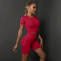 Peach buttocks solid color high elasticity yoga short sleeved shorts set fitness two-piece set