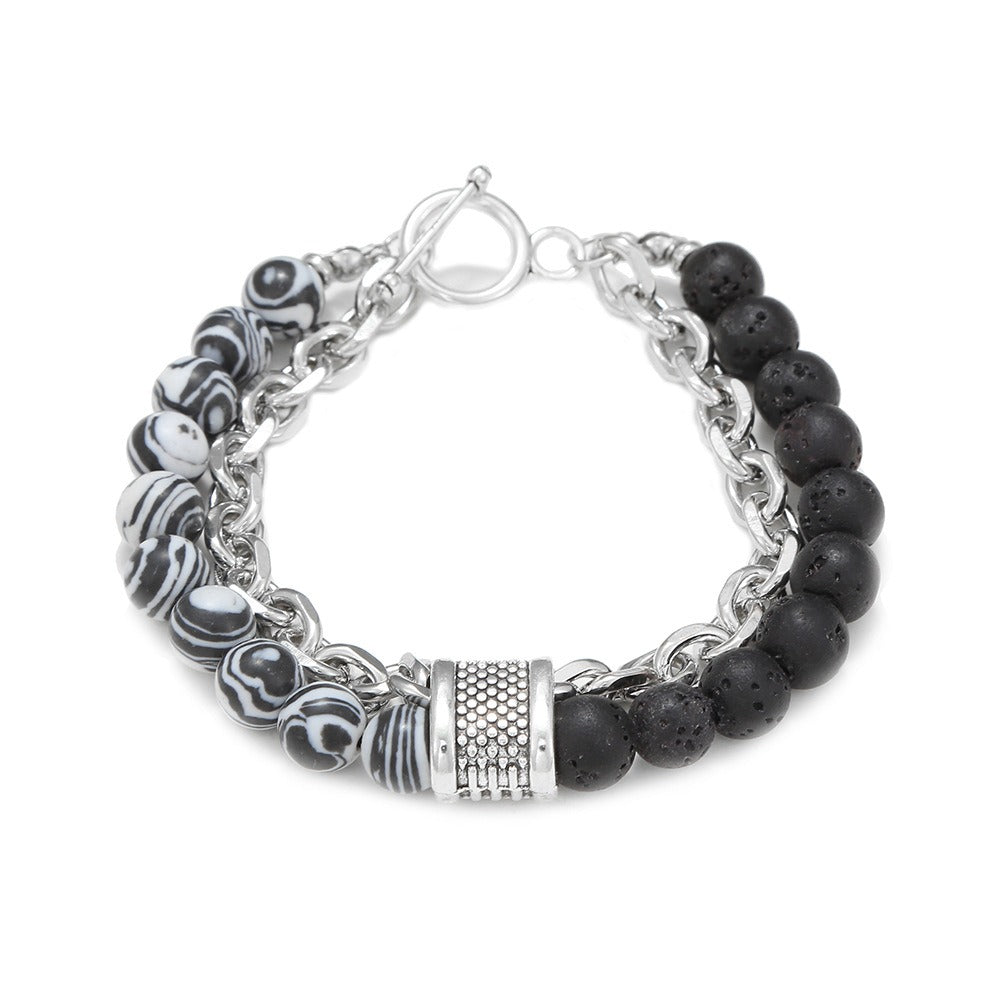 Fashion Punk Style Frosted Stone Chain Combination Geometric Men's Bracelet Bracelet Accessories