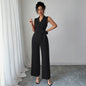 Minimalist style waist cinched wide leg pants for women's jumpsuit