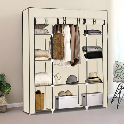 Fabric Canvas Wardrobe Clothes Storage Cupboard Hanging Rail Shelving Practical