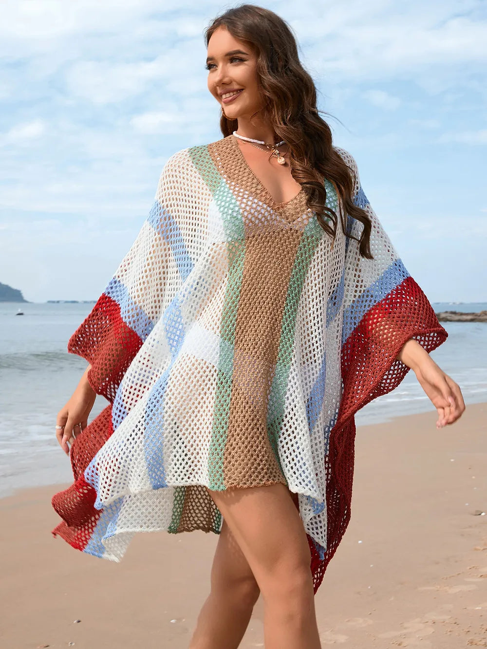Women's Splicing Hollow Beach Skirt Loose Bikini Hoodie for Women