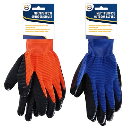 Multi-Purpose Outdoor Work Gloves – Breathable Non-Slip Grip Gardening & DIY Gloves | Latex Coated Palm, Orange or Blue