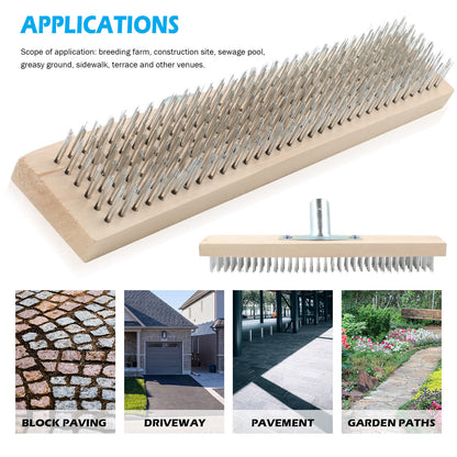 Wire Broom Head Metal Bristle Brush Outdoor Patio Cleaner Moss Algae Remover