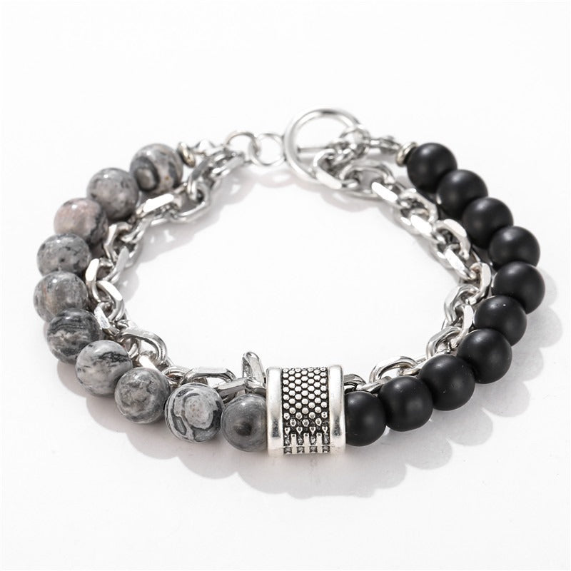 Fashion Punk Style Frosted Stone Chain Combination Geometric Men's Bracelet Bracelet Accessories