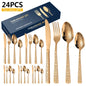 Patterned Stainless Steel Knife Fork And Spoon Cutlery 24-Piece Golden Western Steak Knife Fork And Spoon Set