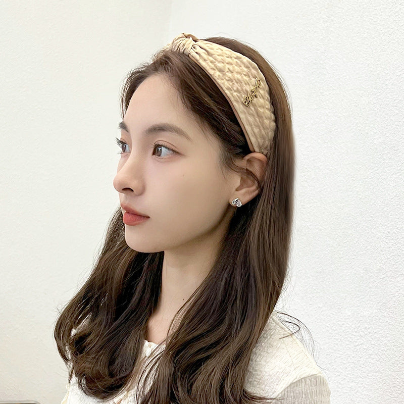 New Headband Pressure Crease Stitching Vintage Knot Hair Accessories Headband Ladies High Top Hair Clip F025