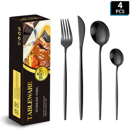 Portuguese Stainless Steel Knife Fork Spoon Golden Steak Knife Fork Set Four-Piece Tableware Set