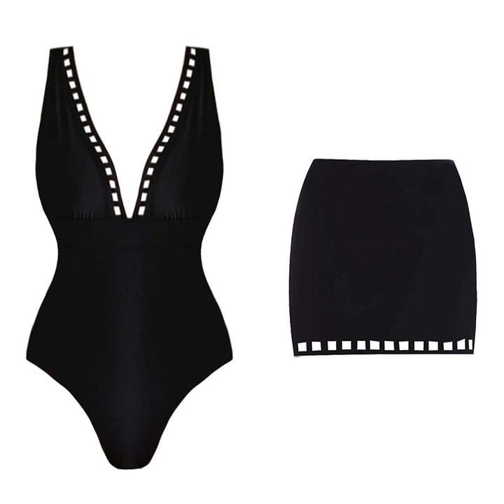 V-neck hollow sexy one-piece swimsuit women's set