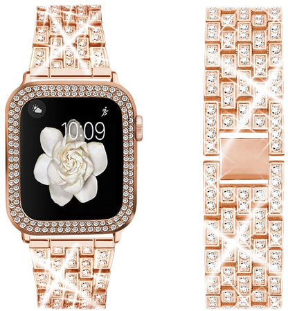 Metal Strap for Apple Watch Band 41mm 45mm 40mm 44mm Woman Diamond Stainless Steel Link Bracelet iWatch 8 7 6 SE 5 3 Accessories
