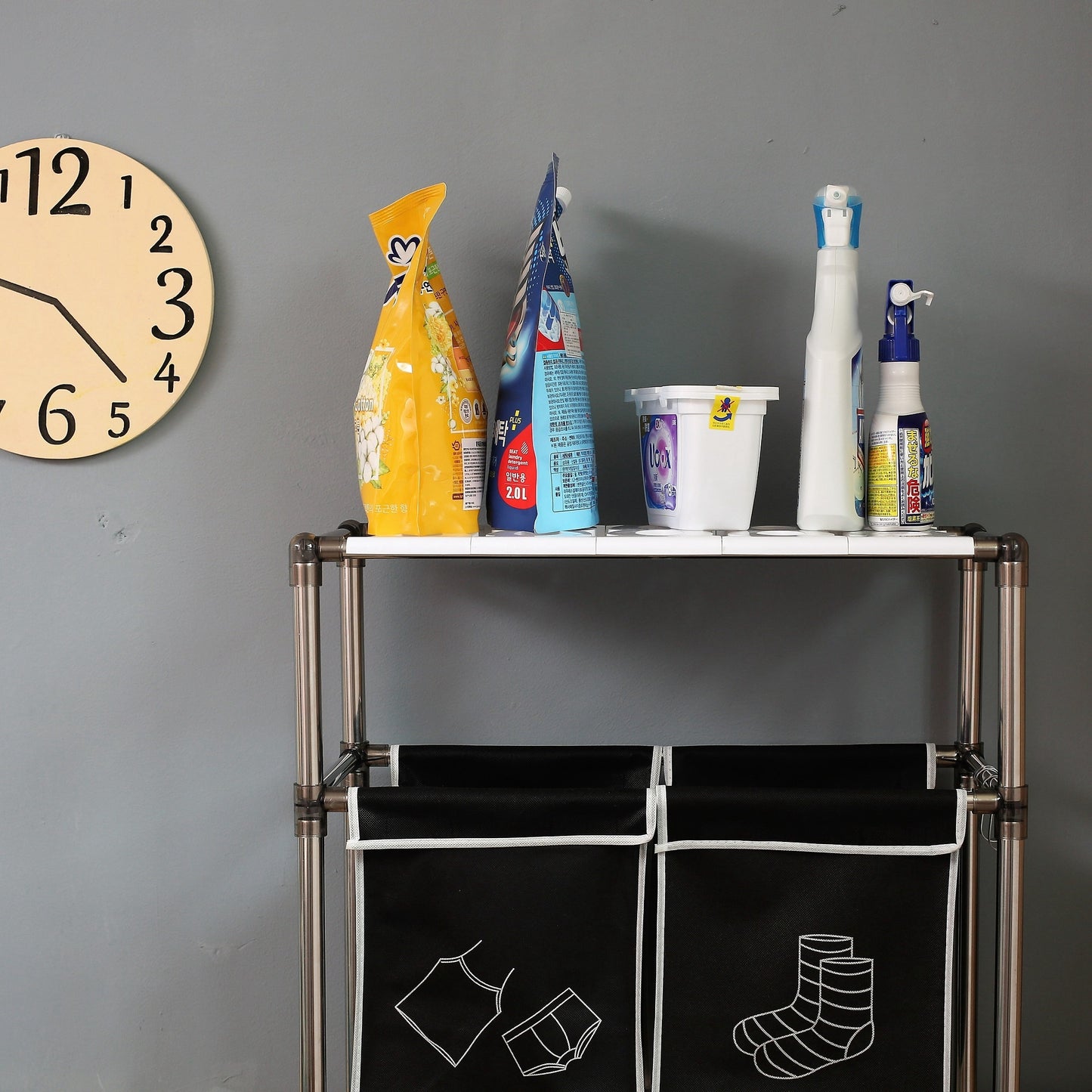 Rolling Laundry Sorter 4 Sections, 2 Tier Vertical Laundry Hamper With Wheels, Stackable Laundry Basket System For Bathroom, Laundry Room, Bedroom Light Dark