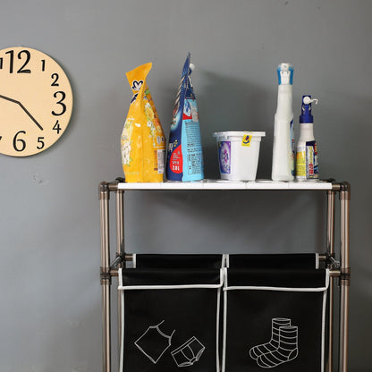 Rolling Laundry Sorter 4 Sections, 2 Tier Vertical Laundry Hamper With Wheels, Stackable Laundry Basket System For Bathroom, Laundry Room, Bedroom Light Dark