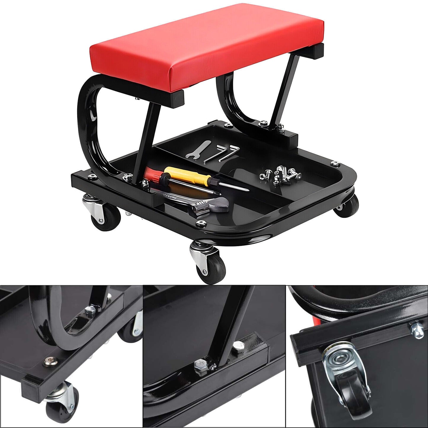 MECHANICS PADDED CREEPER TROLLEY SEAT CAR GARAGE WORK STOOL SWIVEL WHEELS CHAIR