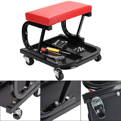 MECHANICS PADDED CREEPER TROLLEY SEAT CAR GARAGE WORK STOOL SWIVEL WHEELS CHAIR