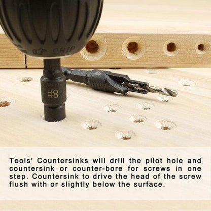 6PCS HSS Countersink Drill Bit Set Hex Shank Woodworking Pilot Screw Holes