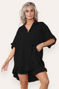 Button Pleated Frilled Ruffle Short Sleeves Shirt Top And Short Co-Ord Set
