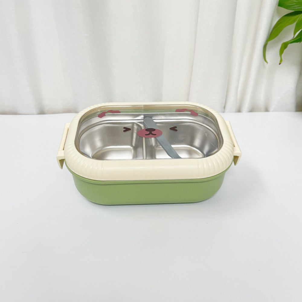 Cartoon cute bear stainless steel portable compartment lunch box with lid