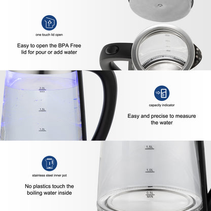 【Old Code：42128382】 HD-250 220V 2000W 2L Blue Glass Electric Kettle