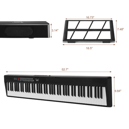 GPP-106 88 Key Folding Piano Semi-Weighted Standard Keyboards Digital Piano with MIDI Bluetooth, Handbag，Headphone，for Piano Lover Black color