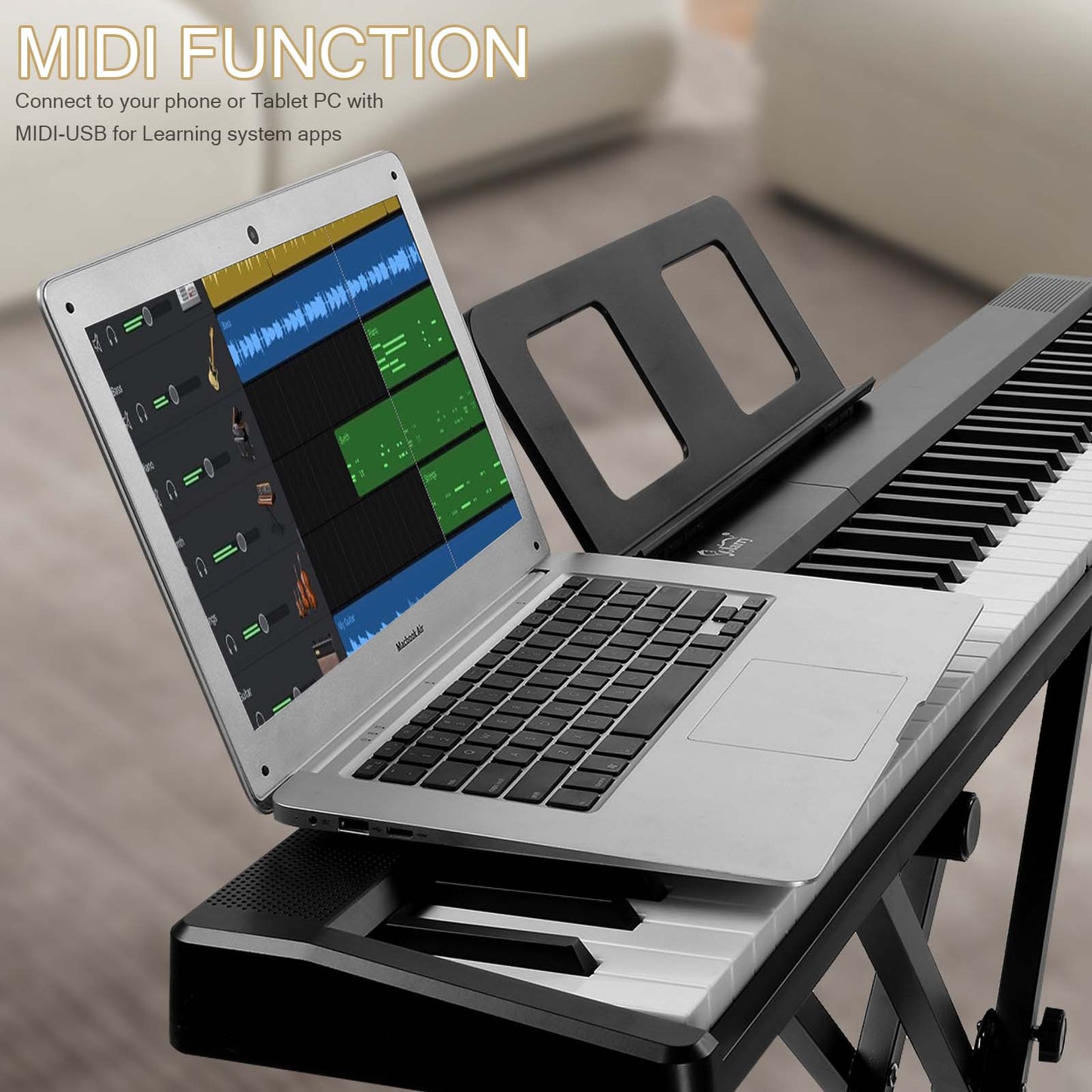GPP-106 88 Key Folding Piano Semi-Weighted Standard Keyboards Digital Piano with MIDI Bluetooth, Handbag，Headphone，for Piano Lover Black color