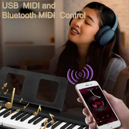 GPP-106 88 Key Folding Piano Semi-Weighted Standard Keyboards Digital Piano with MIDI Bluetooth, Handbag，Headphone，for Piano Lover Black color