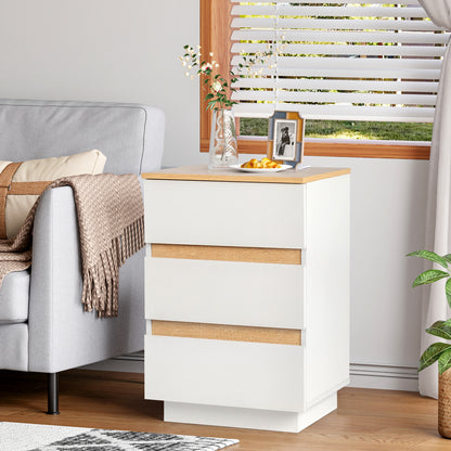 Embossed White + Embossed Oak E1 Particleboard 12MM Handle-free 38*32*56cm 3 drawers Bedside table British standard socket 1pc