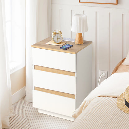Embossed White + Embossed Oak E1 Particleboard 12MM Handle-free 38*32*56cm 3 drawers Bedside table British standard socket 1pc