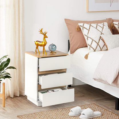 Embossed White + Embossed Oak E1 Particleboard 12MM Handle-free 38*32*56cm 3 drawers Bedside table British standard socket 1pc