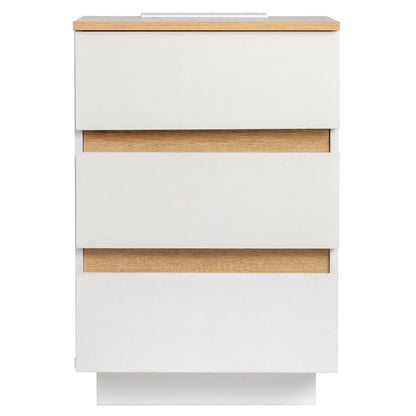 Embossed White + Embossed Oak E1 Particleboard 12MM Handle-free 38*32*56cm 3 drawers Bedside table British standard socket 1pc