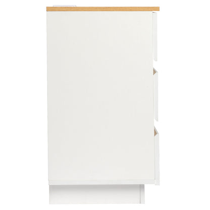 Embossed White + Embossed Oak E1 Particleboard 12MM Handle-free 38*32*56cm 3 drawers Bedside table British standard socket 1pc