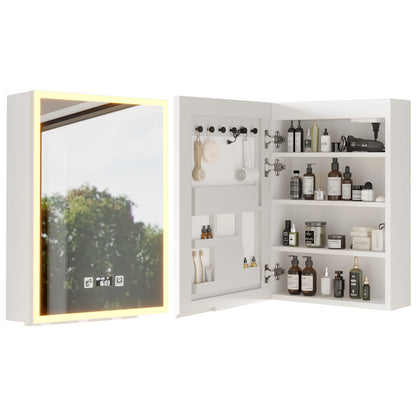 White  LED Mirror Cabinet (20*28 inches),1 Door, 4 Shelves, with Time & Temperature Display, Three-color Lighting, Adjustable Brightness, Power-off Memory