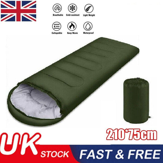4 SEASON SINGLE SLEEPING BAGS CAMPING RECTANGULAR ENVELOPE ZIP UP KIDS ADULT UK