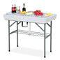 Ice Table with Drain, Folding Ice Cooler Drinks Table with Skirt, Ice Serving Buffet Bar for Party, BBQ, Camping, Garden, Folding Sink Fish/Food Cleaning Table